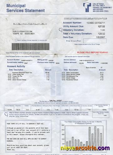 USA Arizona water utility bill 2 pages 1